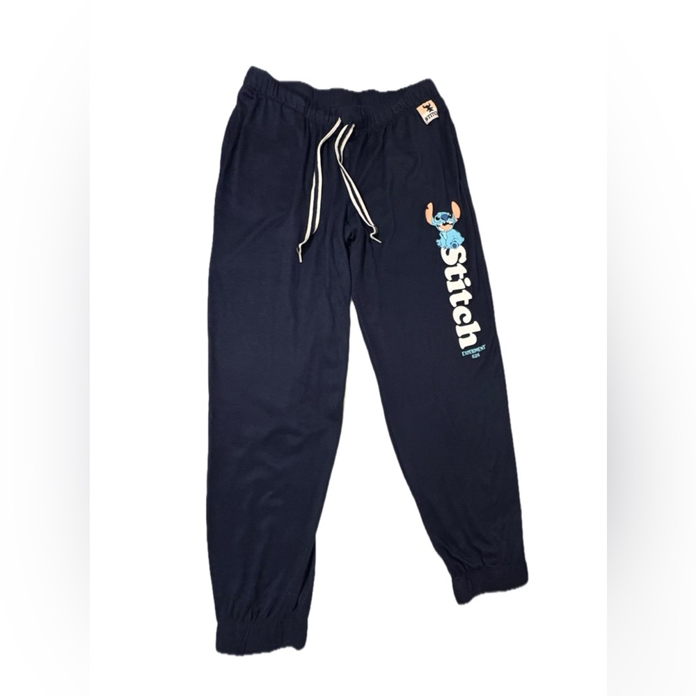 Disney Navy Sweatpants with Stitch Graphic and White Drawstring